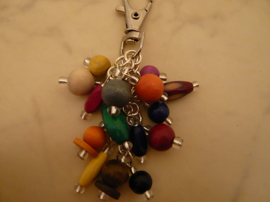 Wooden Multi Coloured Bag Charm