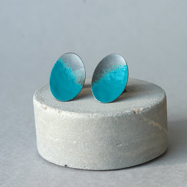 Turquoise Oval Enameled Earrings