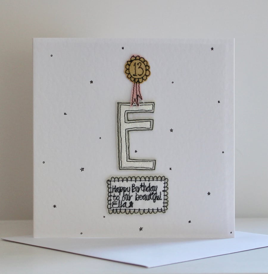 Personalised Handmade Birthday Card with Initial, Age and Special Words