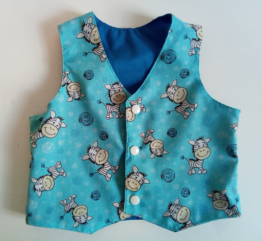 Age 3-6 mths waistcoat, zebra, reversible waistcoat, boys clothing, party wear