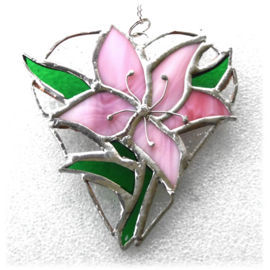 SOLD Lily Heart Suncatcher Stained Glass 015 Pink