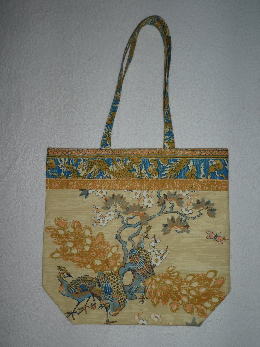 Peacock Bag. Shopping Tote. Fully Lined with Inside Pocket.