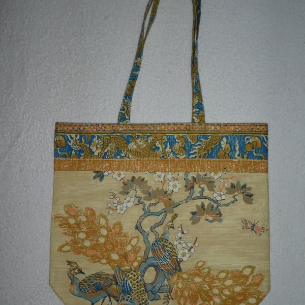 Peacock Bag. Shopping Tote. Fully Lined with Inside Pocket.