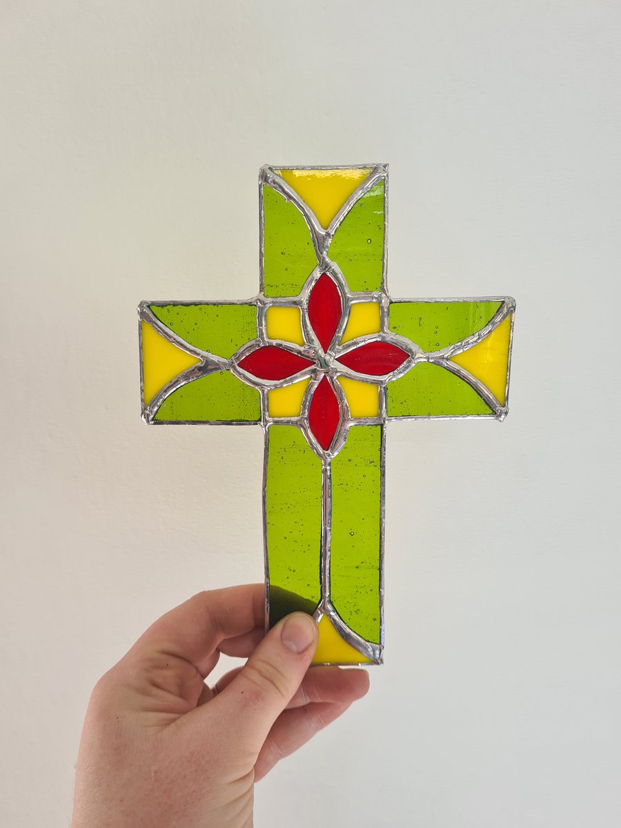 Stained Glass Cross in green