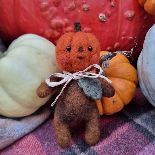 Wooly Needlefelted "Pumpkin Patch Pal" Art Doll