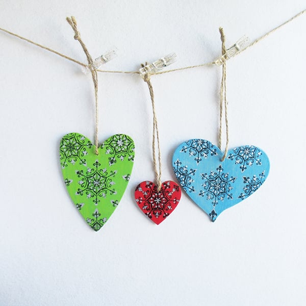 Christmas heart decorations - set of three