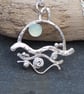 Abstract Seascape Pendant Necklace, Chalcedony Cabochon Setting, Handmade