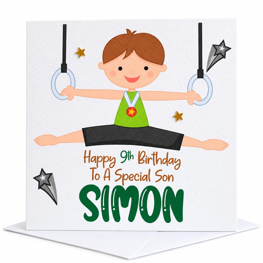 Personalised Boys Gymnastics  Birthday Card-Custom Name and Age-Gymnast Card