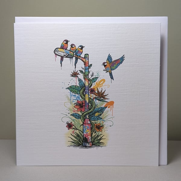 Tropical Lamppost Greeting Card – Blank Inside