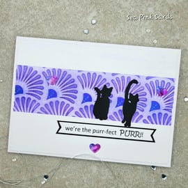 Card -  anniversary cards, handmade, black cats, hearts, art deco