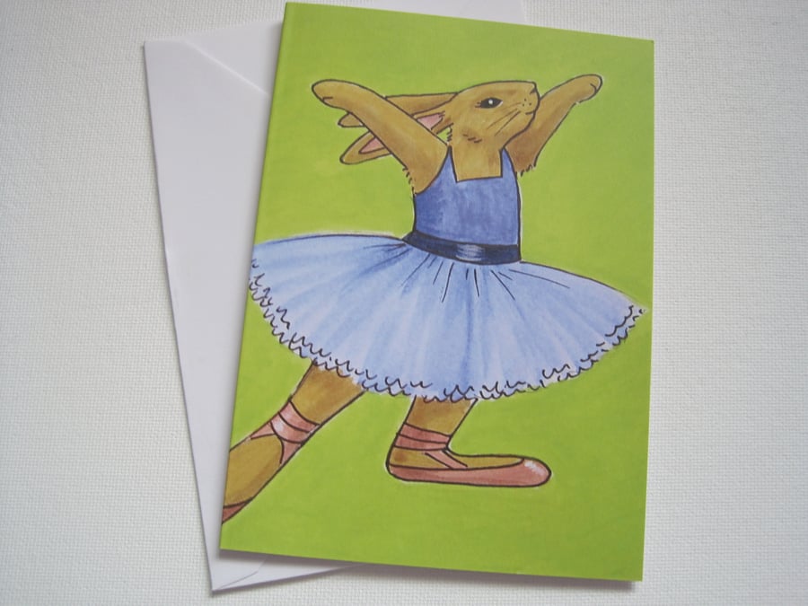 Bunny Rabbit Ballet Dancer Greetings Card
