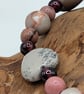 Calia 01.Leopard Skin Jasper Hearts, Rhodonite, Pink Veined Jasper Bracelet
