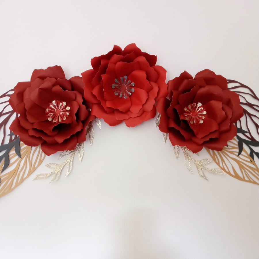 Shades of Red Flowers Papercraft Wall Art