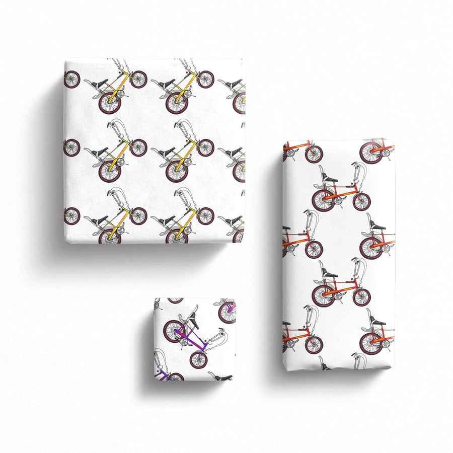 Purple Chopper bike wrapping paper or yellow Gift wrap, Gift wrap for him, bicyc