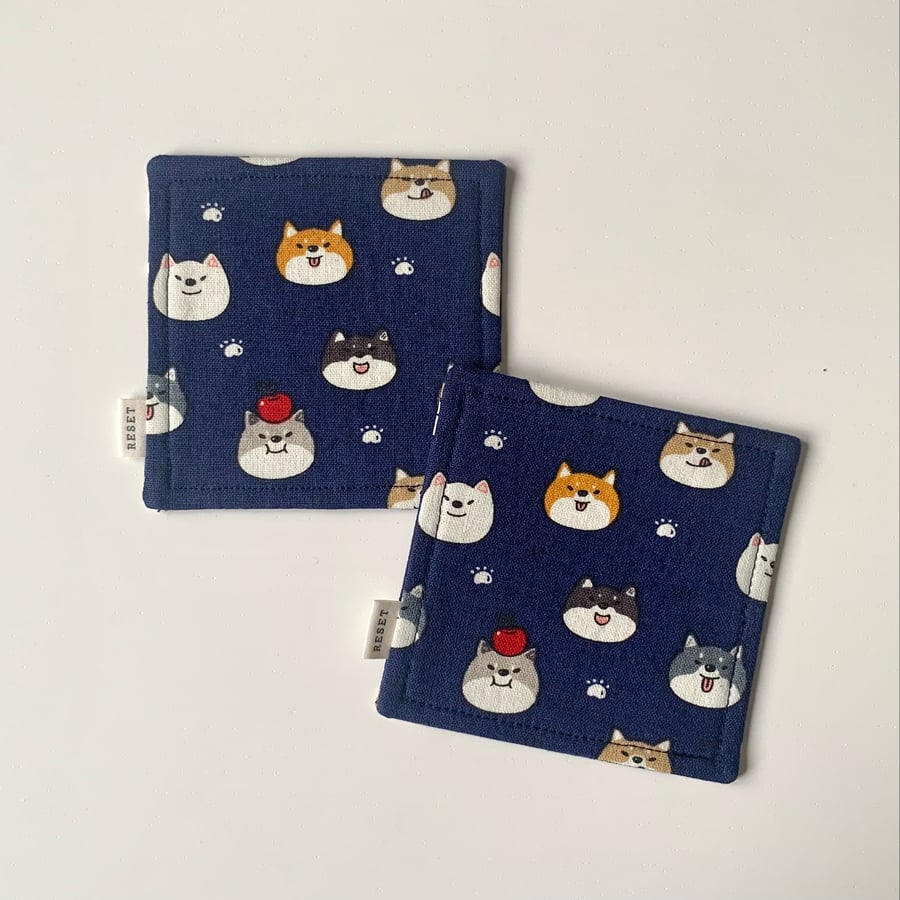Set of 2 Cute doggy shiba Inu fabric coasters
