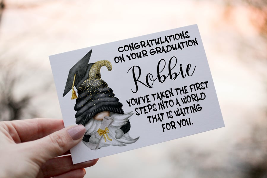 Congratulations Gnome Graduation Card, Your Graduating Card, Personalised Card