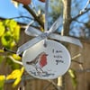 'I am with you' Robin Christmas decoration - hand painted by Lizzie Martell