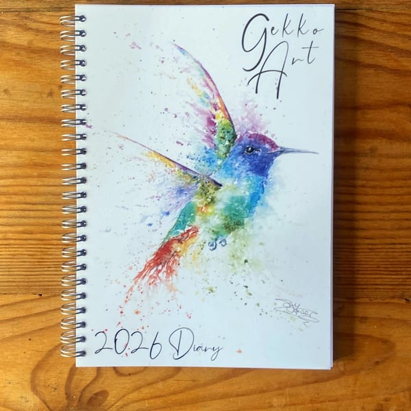 2026 Illustrated Wildlife Art Diary, Hummingbird Watercolour Cover