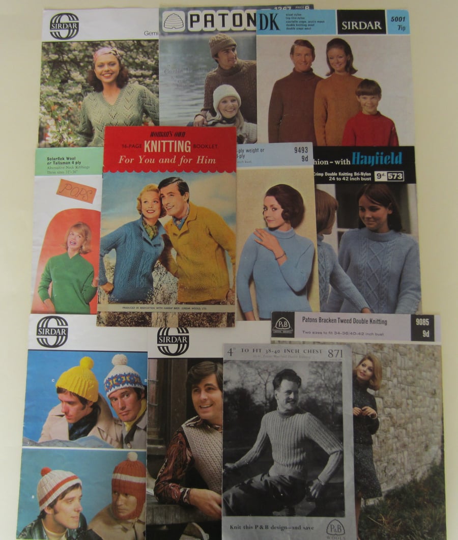 SALE Lot of 11 Vintage Knitting Patterns for Adults Ladies and Men % to Ukraine