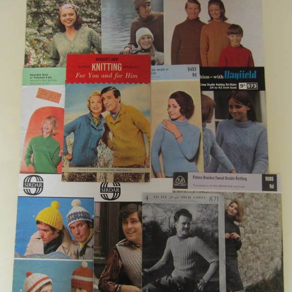 SALE Lot of 11 Vintage Knitting Patterns for Adults Ladies and Men % to Ukraine