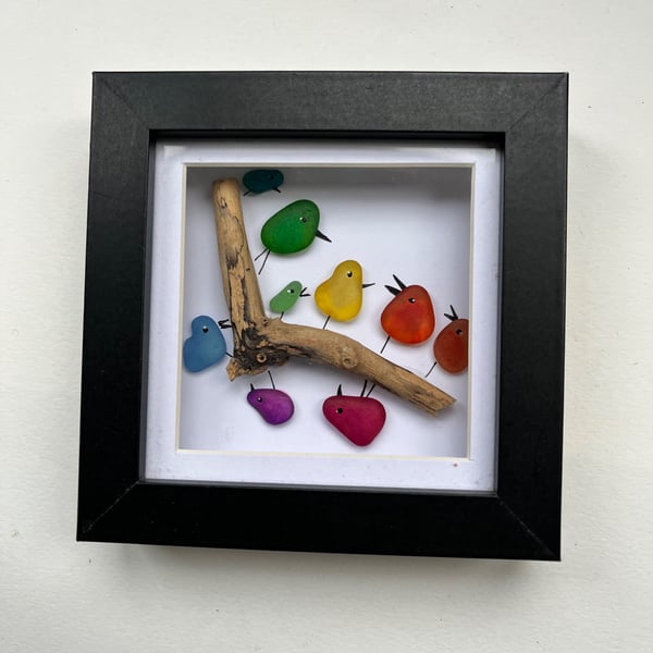 Seaglass family of birds on a branch  picture 