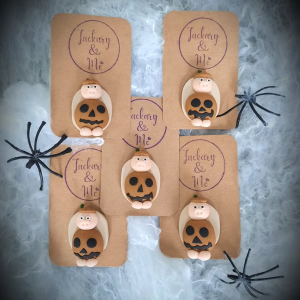 Handmade Polymer Clay Pumpkin Pig Halloween Magnet