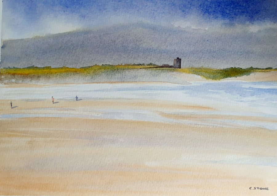 Original watercolour painting, Banna Strand Southern End, County Kerry