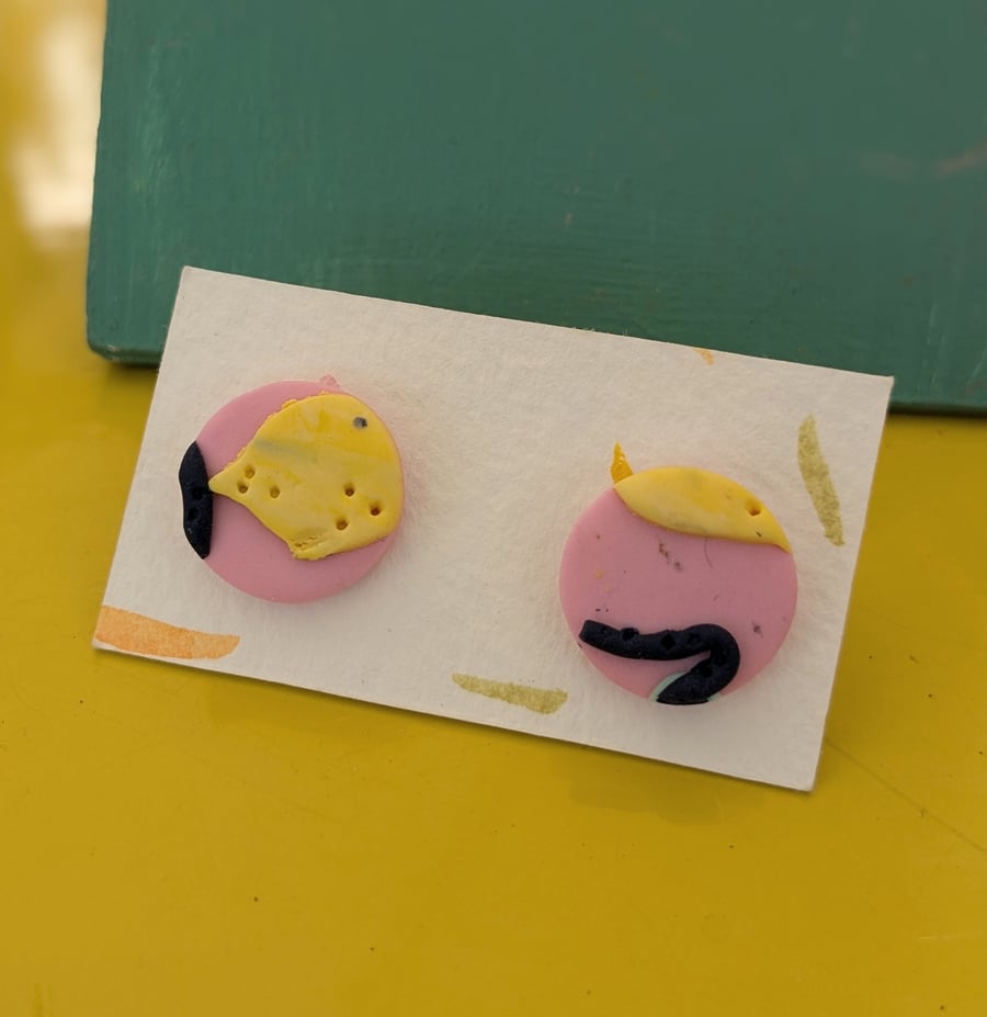 Pastel pink and lemon yellow statement earrings