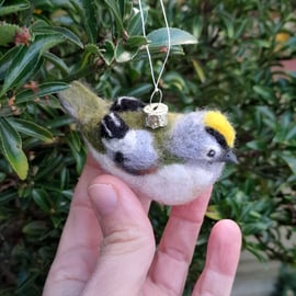 Goldcrest Christmas tree decoration felt ornament, christmas tree bird 