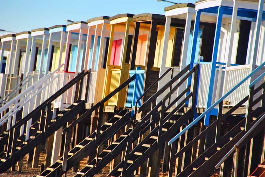 Thorpe bay beach huts Essex UK 18"x12" Print