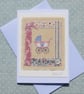 Little pram embroidery on card to welcome a precious new baby girl