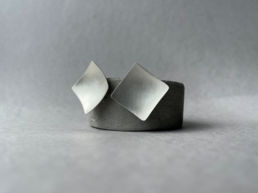 Silver Square Stud Earrings