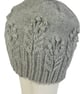 Hat with cables and bobbles in soft grey organic merino wool , slouchy cabled  - Image 3