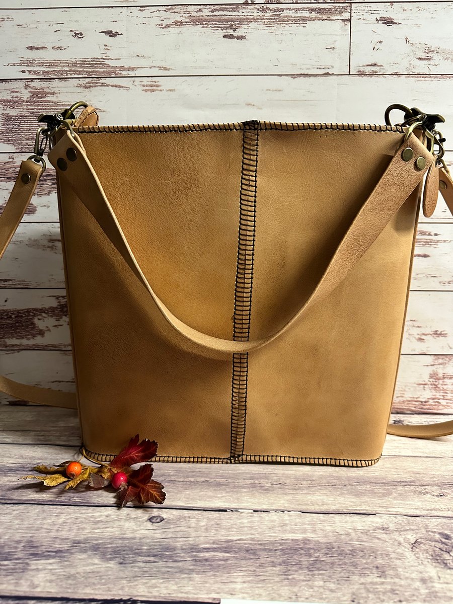 Handmade leather bag with two detachable straps. Only one of this bag available.