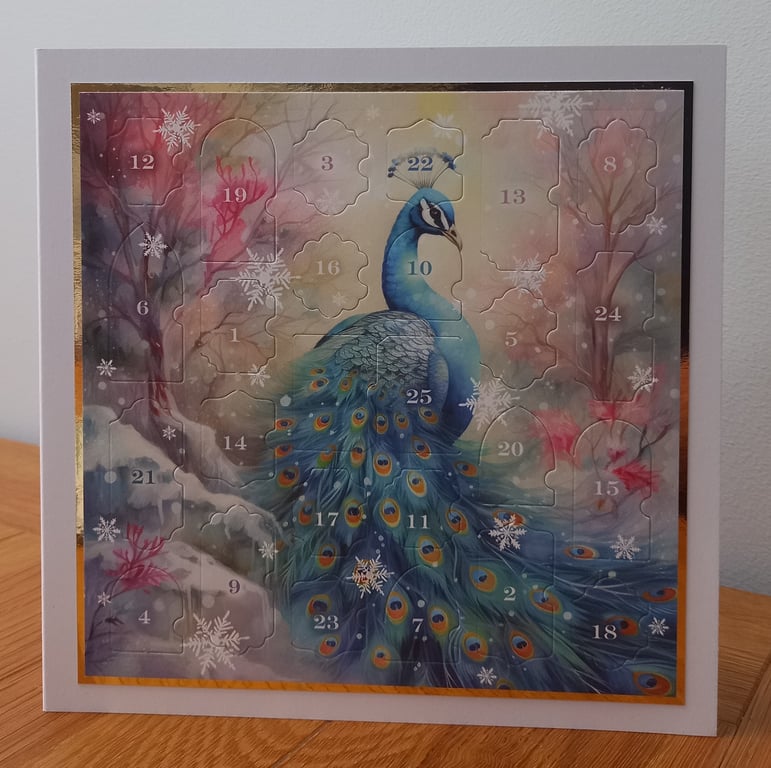 Advent Calendar Style Christmas Card - Peacock