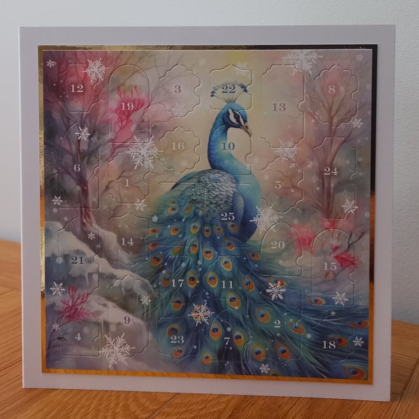 Advent Calendar Style Christmas Card - Peacock