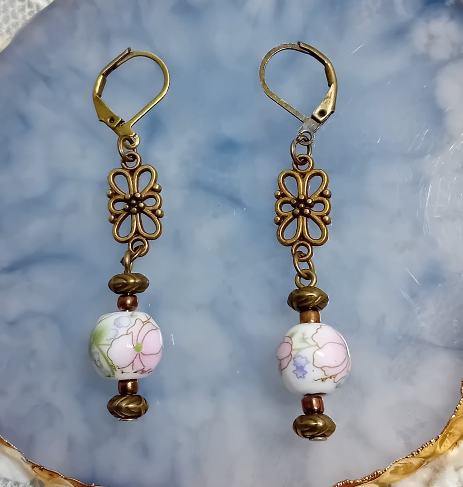 Bronze & Ceramic Bead Earrings