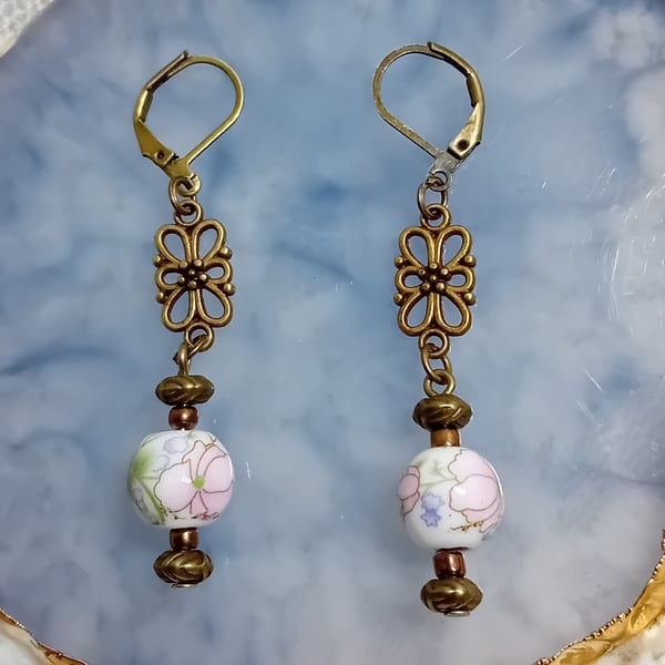 Bronze & Ceramic Bead Earrings