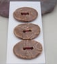 3 Medium Oval Sand Brown Brocade Pattern Ceramic Buttons - Image 1