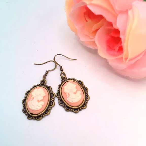 Bronze Plated Oval Cameo Earrings, Mothers Day Gift, Gift for Her, Earrings