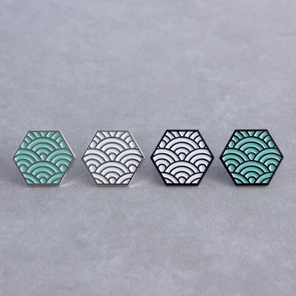 Seigaiha pattern hexagonal soft enamel pin
