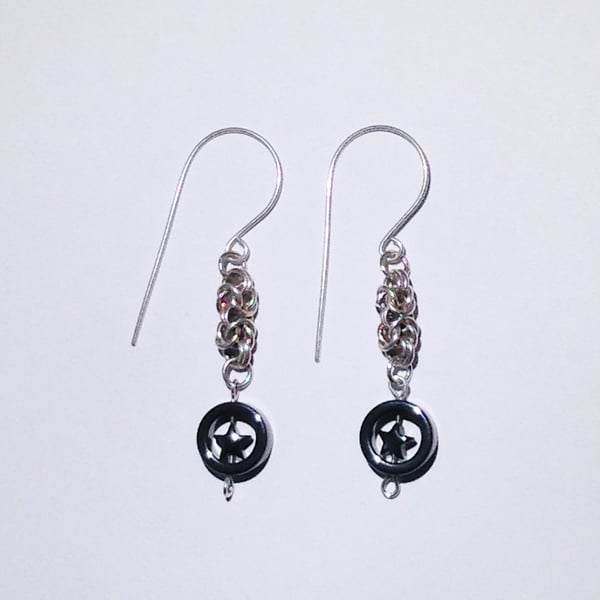 Sterling Silver and Hematite Star Earrings (ERGSDGGY1) - UK Free Post