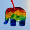 Fused glass elephant, rainbow of hope 