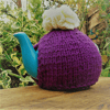 Hand knitted tea cosy - Plum with lemon roses - to fit a small  2 - 4 cup teapot