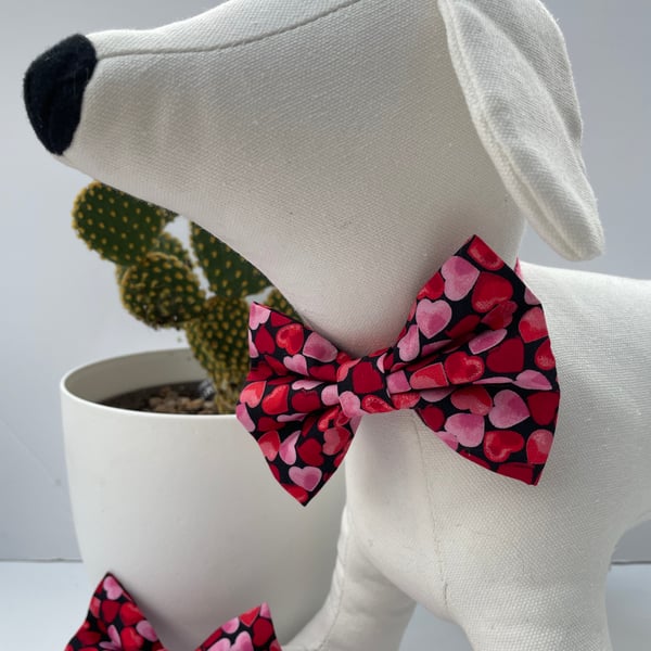 Valentine Black Red Pink Heart Dog Bow Tie 