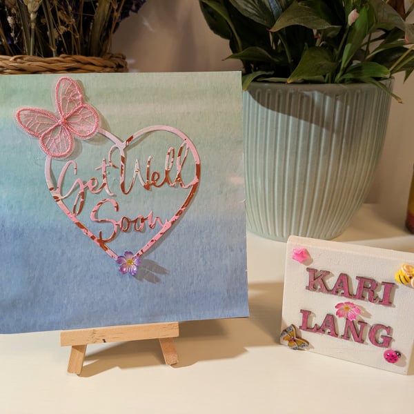 Butterfly & small flower Get Well soon card 