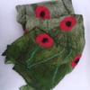Scarf Nuno felted wool on silk (green with poppy detail)