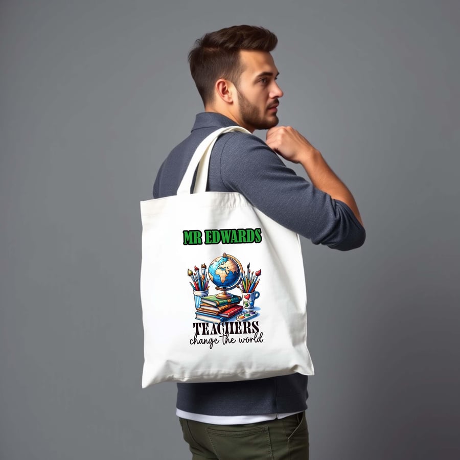 Personalized "Teachers Change the World" Tote Bag - Vibrant Design with Books