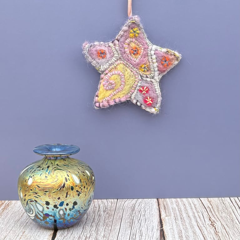 Felted Hanging Decoration - Pink Star
