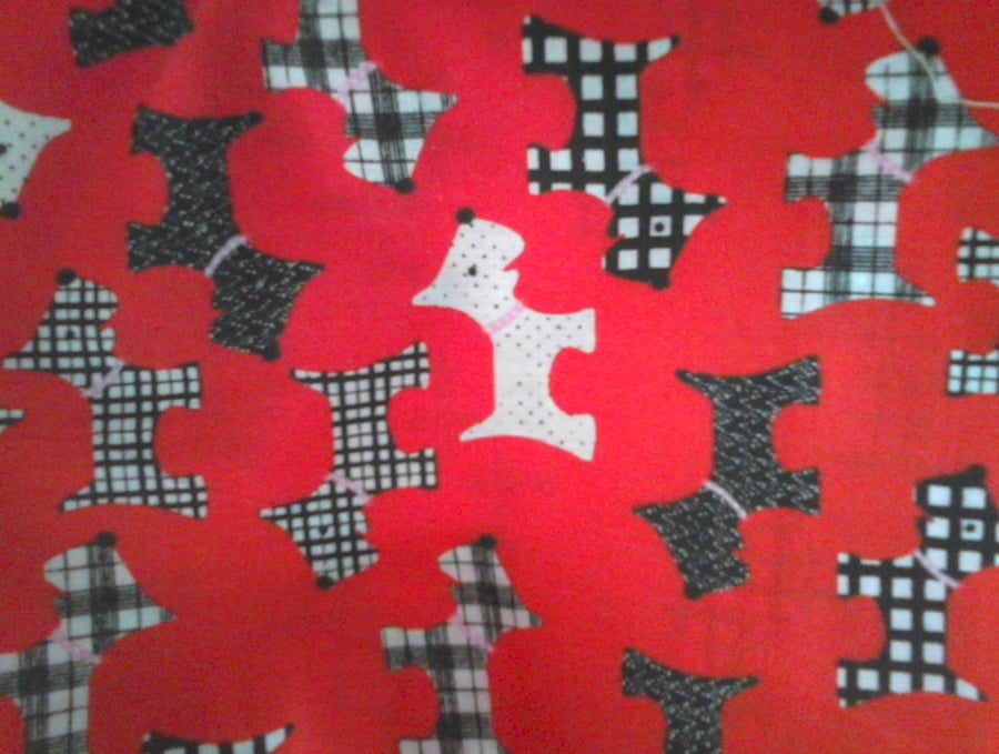 Red fabric with black and white scotty dog print fat quarter